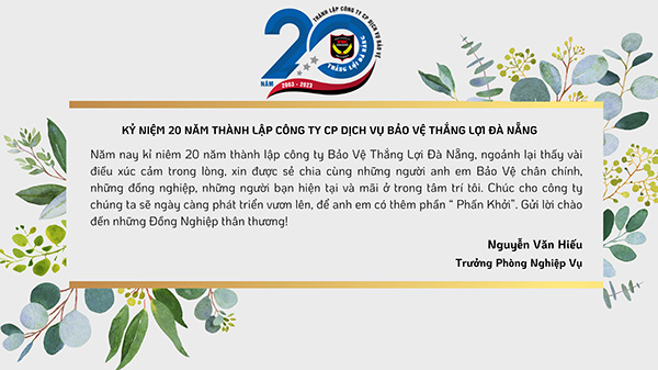 Nguyễn Văn Hiếu - Bài viết kỷ niệm 20 năm thành lập Thắng Lợi Đà Nẵng